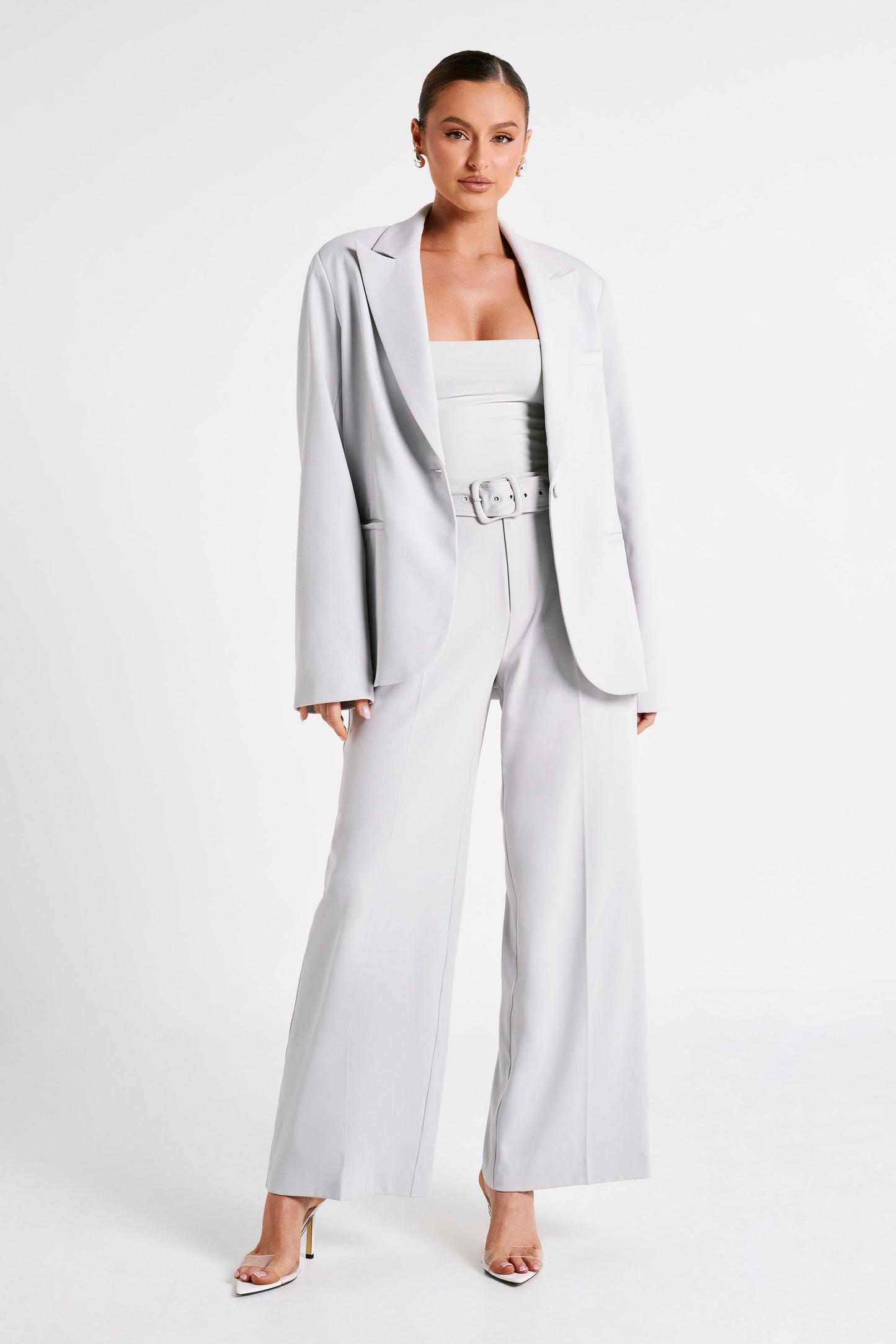 Bexley Oversized Blazer With Shoulder Pads - Ice Grey