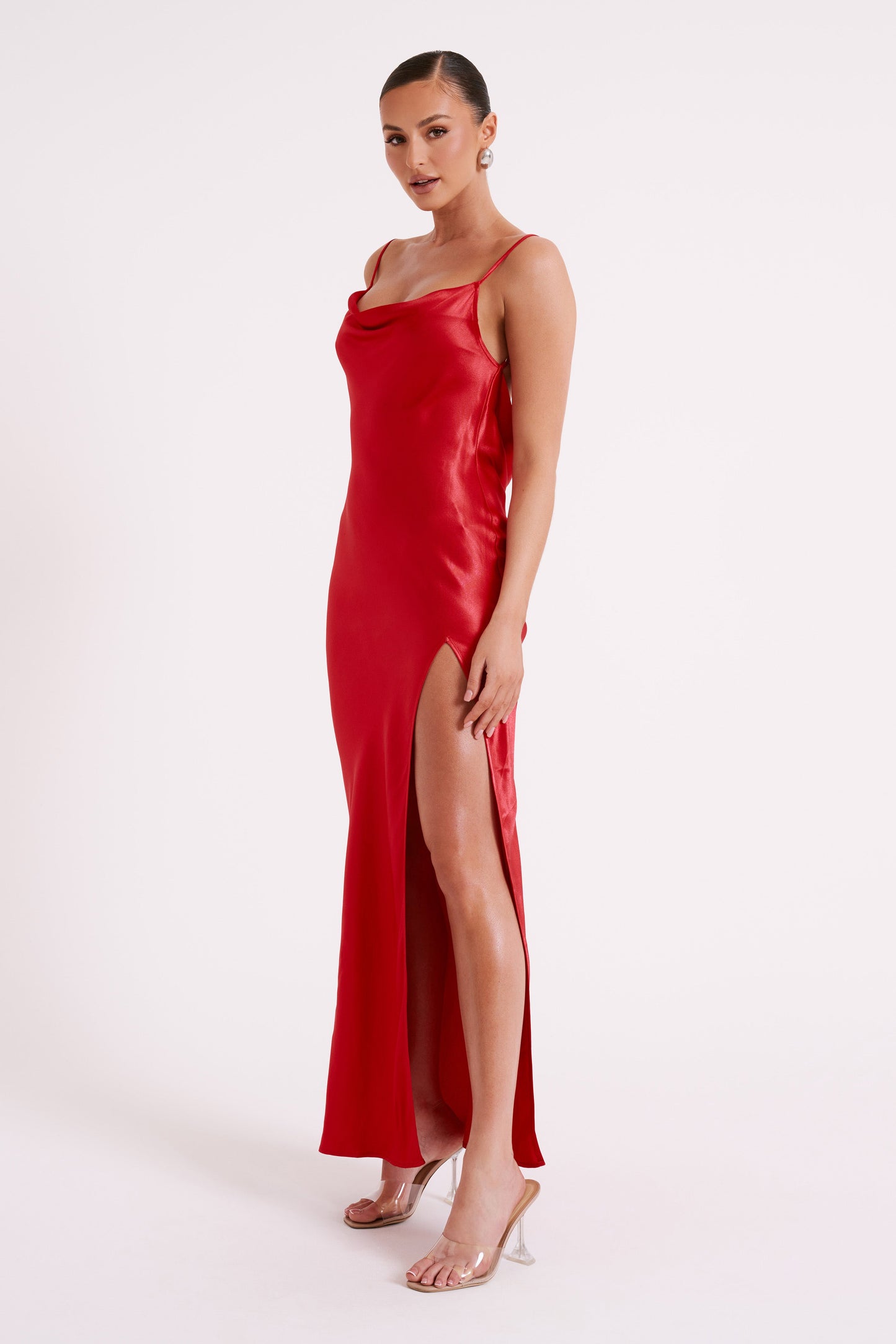 Jade Cowl Neck Backless Maxi Dress - Red