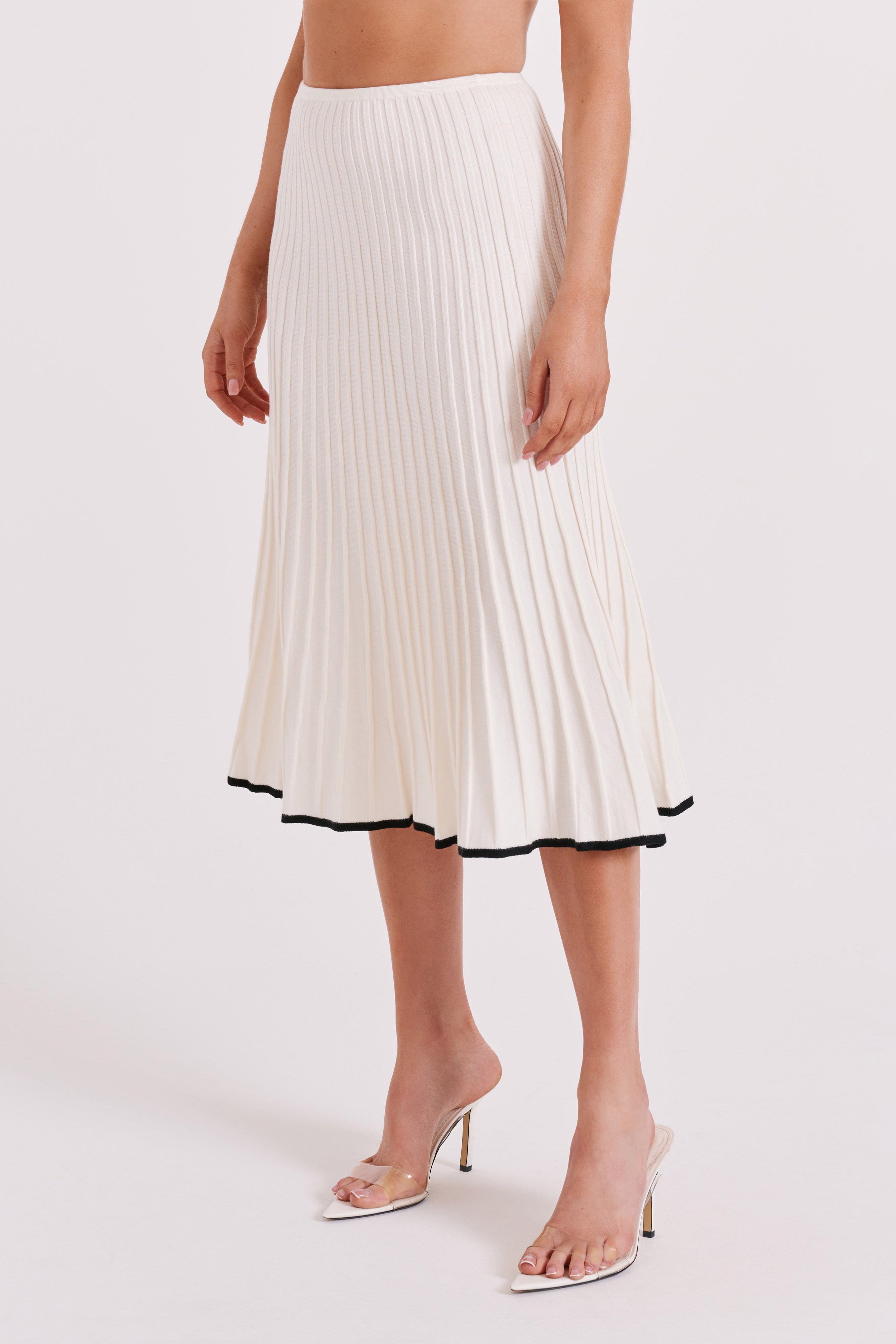 Jolene Contrast Rib Knit Midi Skirt White MESHKI