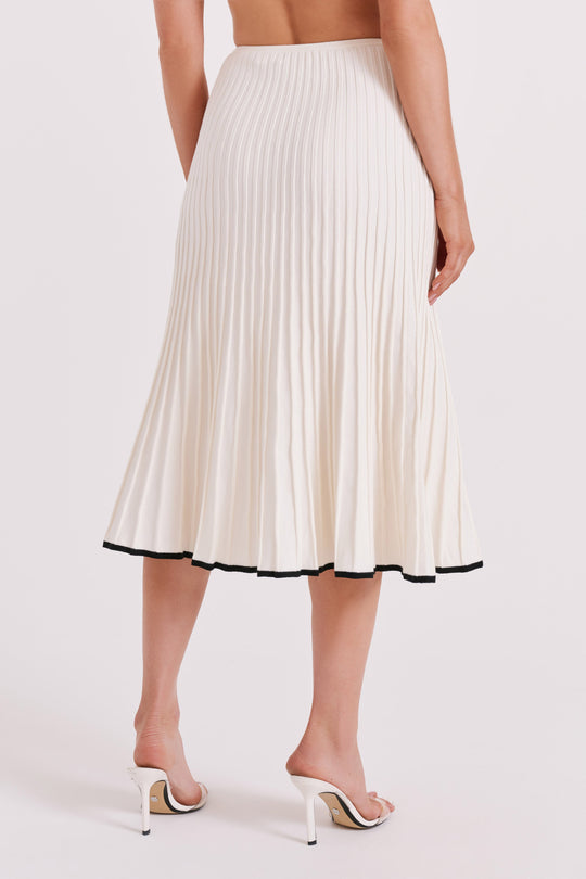 Jolene Contrast Rib Knit Midi Skirt - White - MESHKI