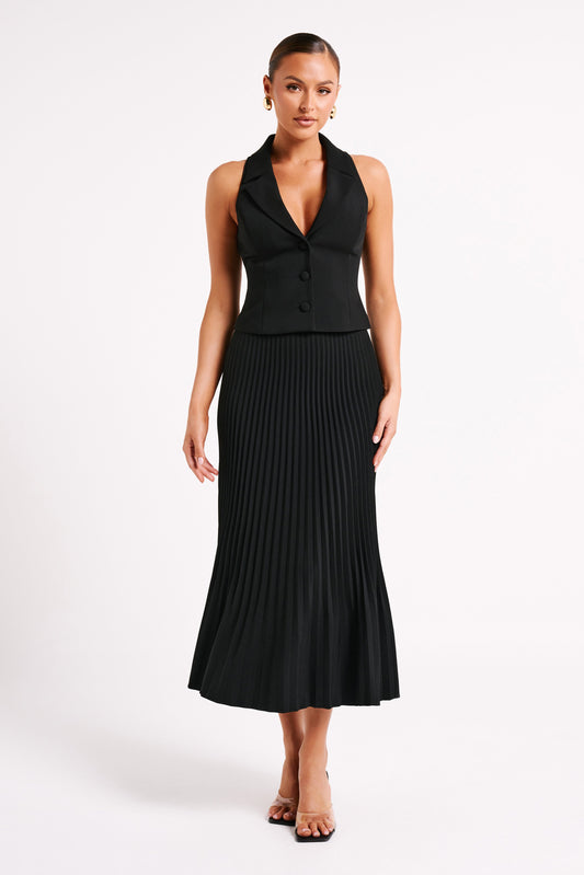 Twyla Pleated Suiting Maxi Skirt - Black