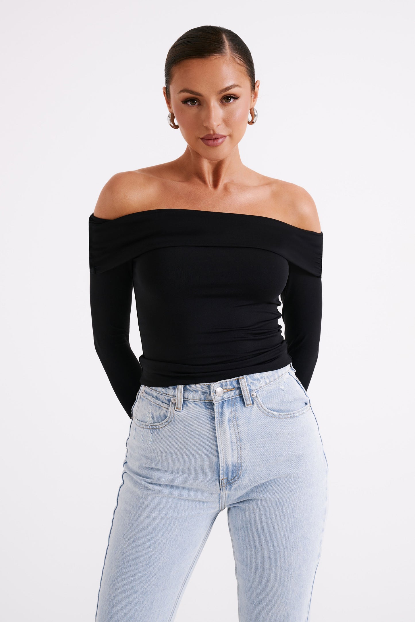 Lucinda Recycled Nylon Off Shoulder Top - Black