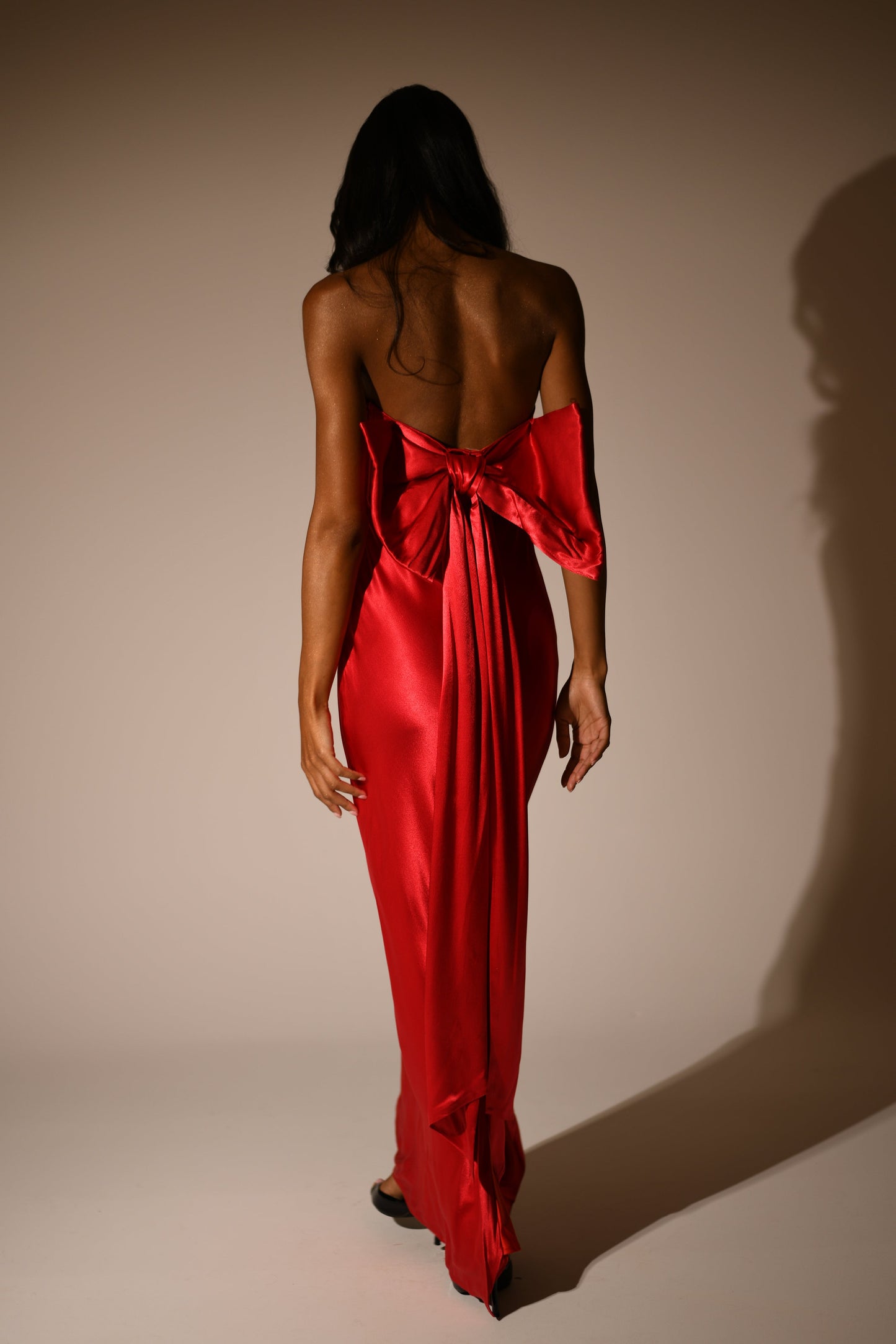 Rochelle Bow Back Satin Maxi Dress - Red