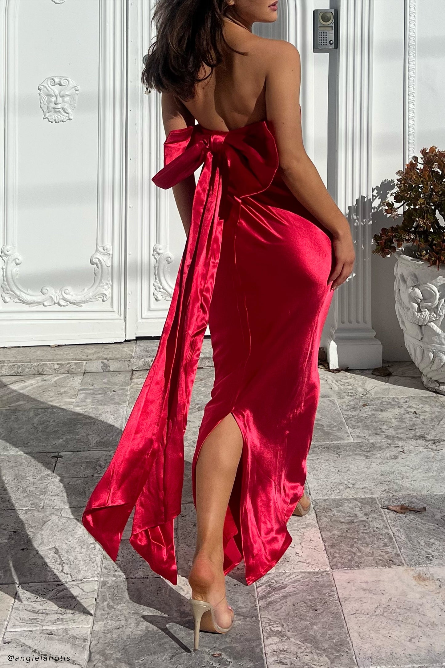 Rochelle Bow Back Satin Maxi Dress - Red