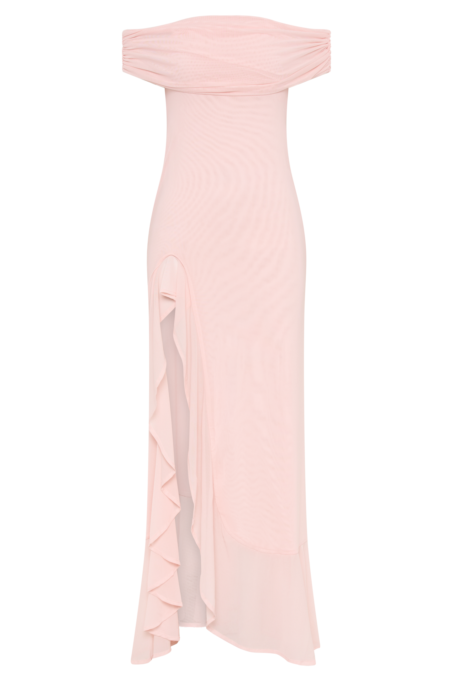 Audrey Off Shoulder Mesh Maxi Dress - Pale Pink