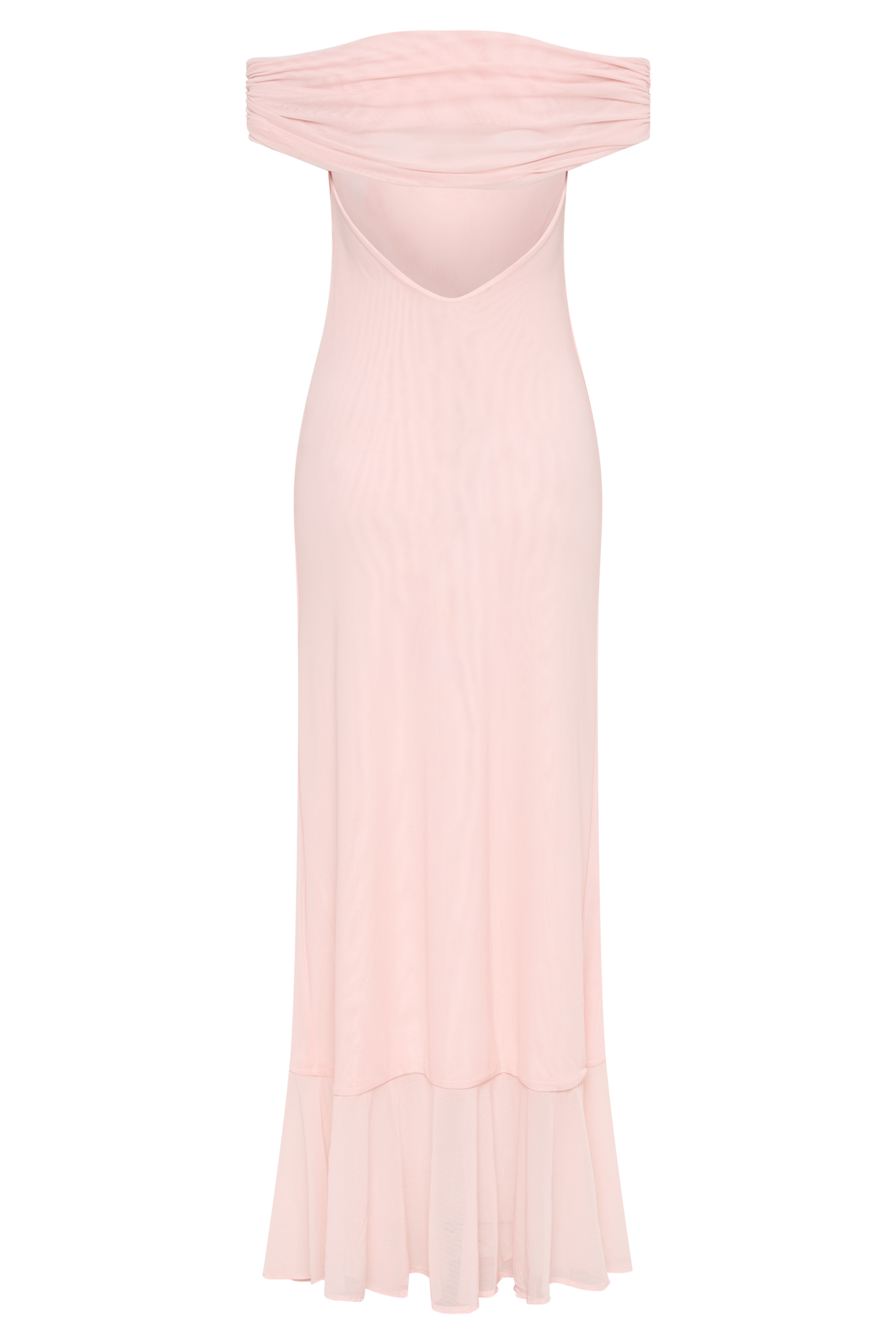 Audrey Off Shoulder Mesh Maxi Dress - Pale Pink