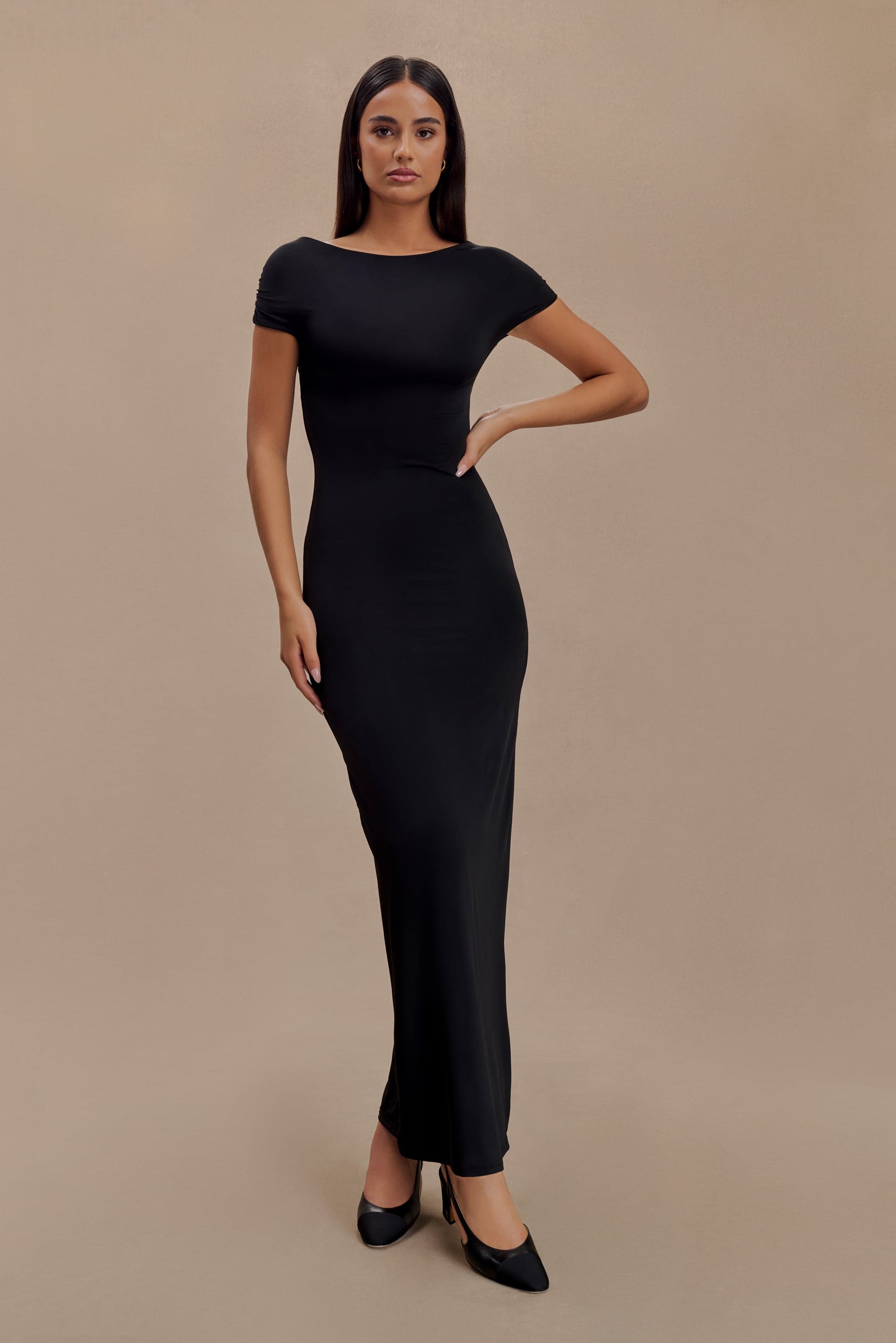 Imogen Off Shoulder Slinky Maxi Dress - Black