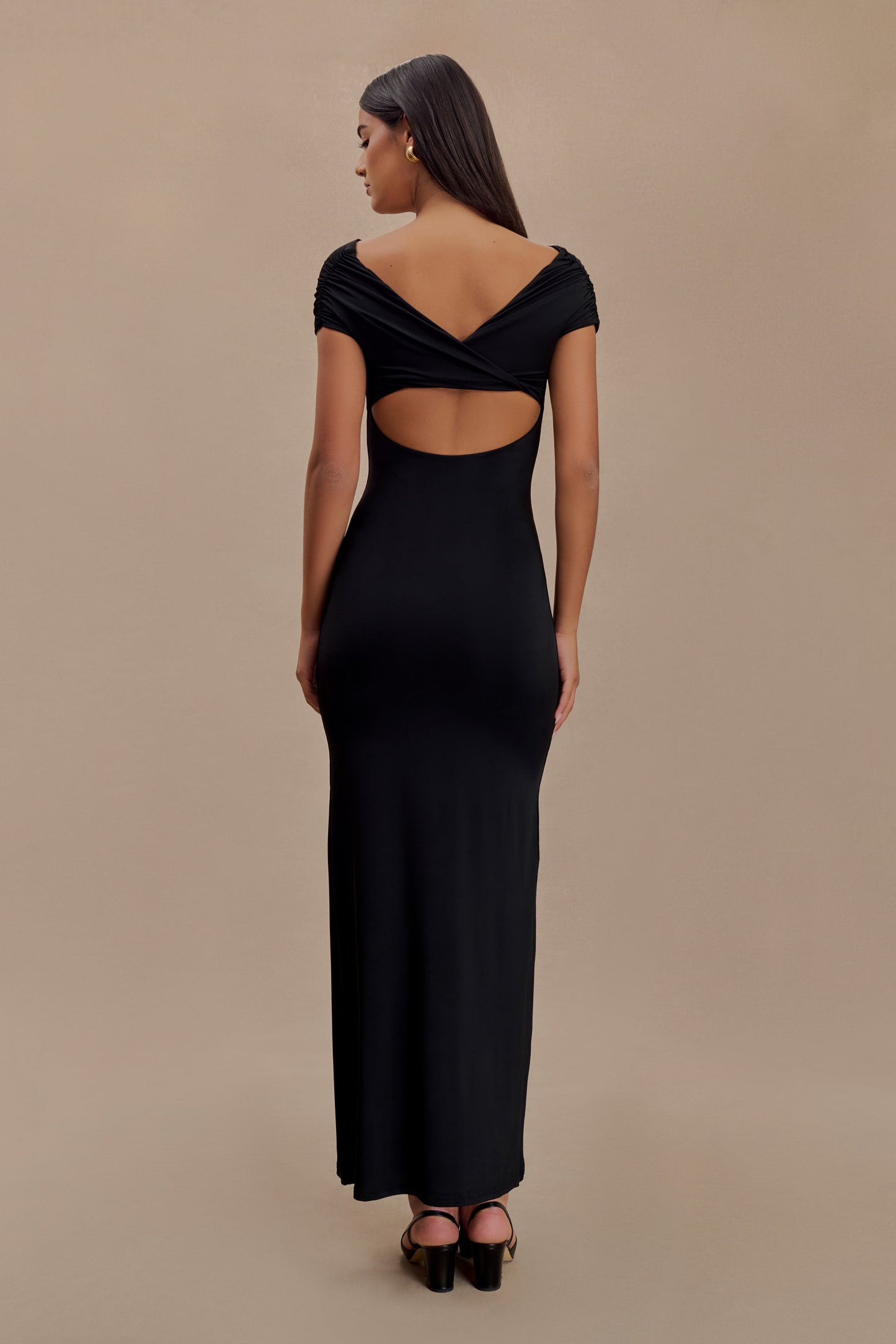 Imogen Off Shoulder Slinky Maxi Dress - Black