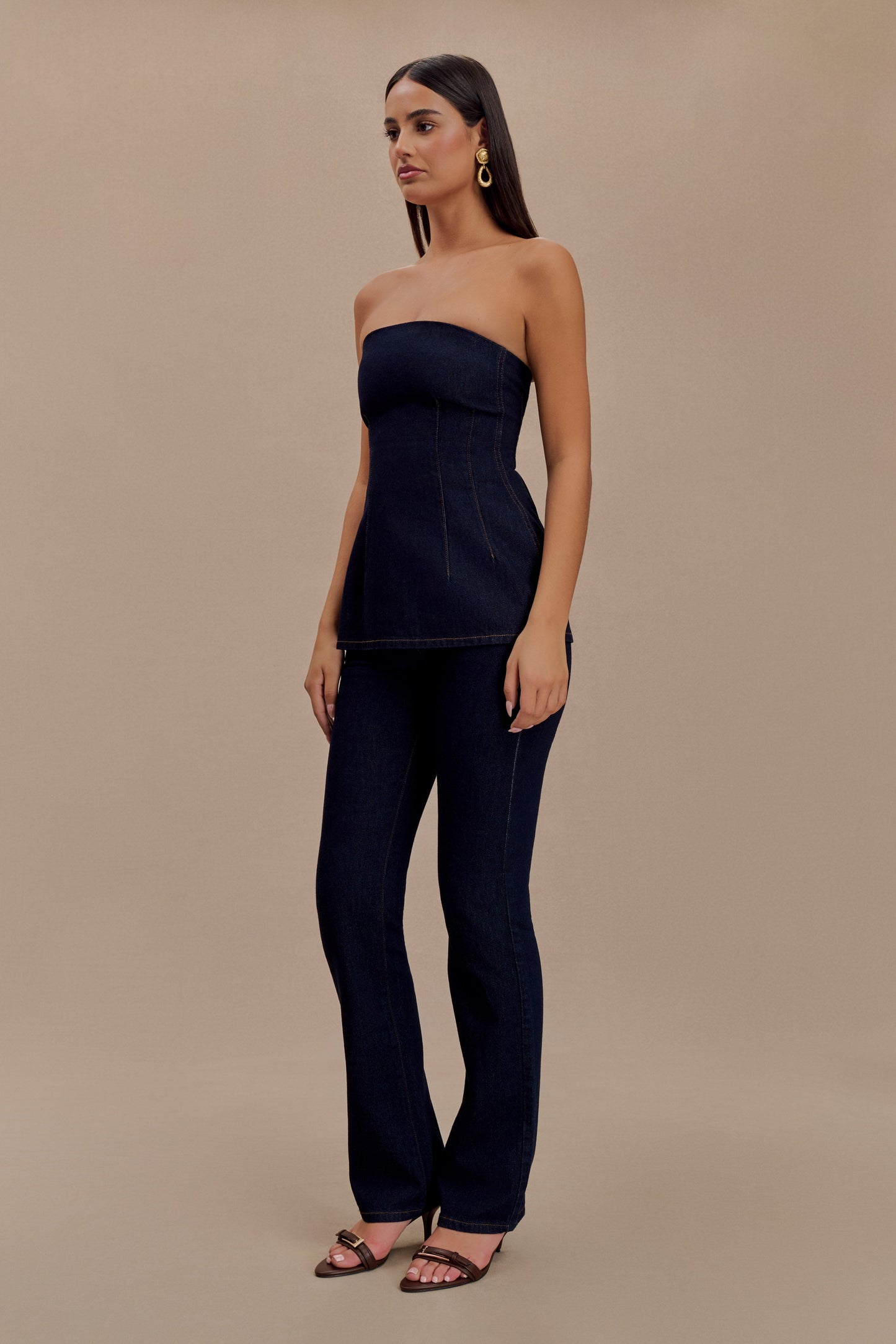 Madelyn Strapless Longline Denim Top - Indigo Blue