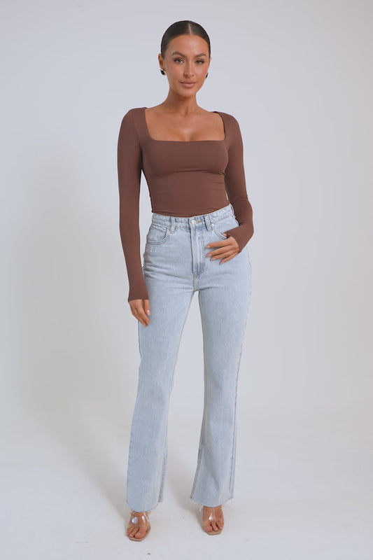 Bridget Recycled Nylon Long Sleeve Top - Mocha