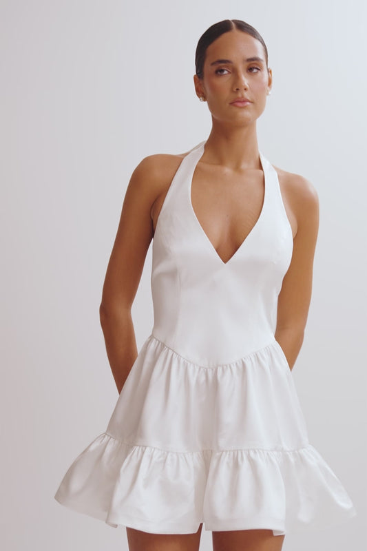 Holly Satin Structured Halter Mini Dress - White