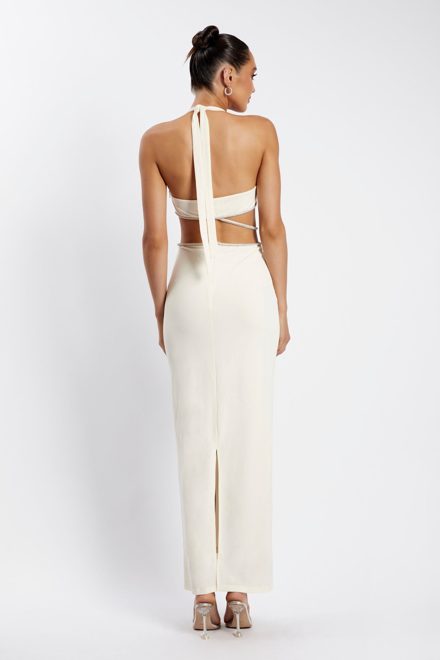 Nicha Diamante Cut Out Maxi Dress - Bone