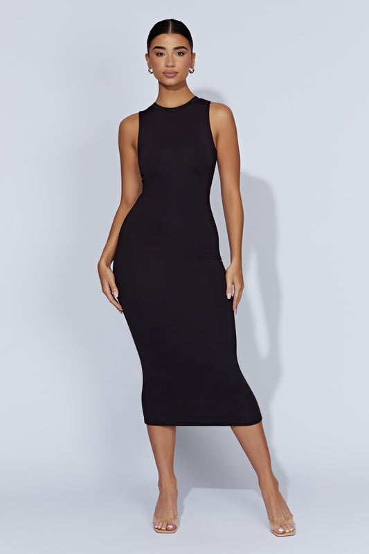 Jill Sleeveless Tank Midi Dress - Black