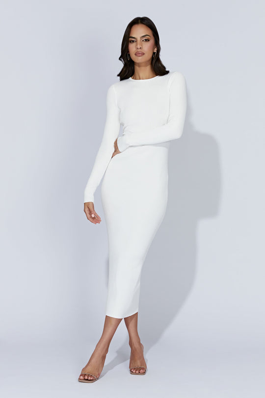 Rowen Long Sleeve Midi Dress - White - MESHKI