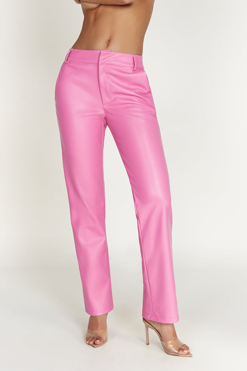 Matilda Slouchy Low Rise Faux Leather Pant - Rose Pink - MESHKI