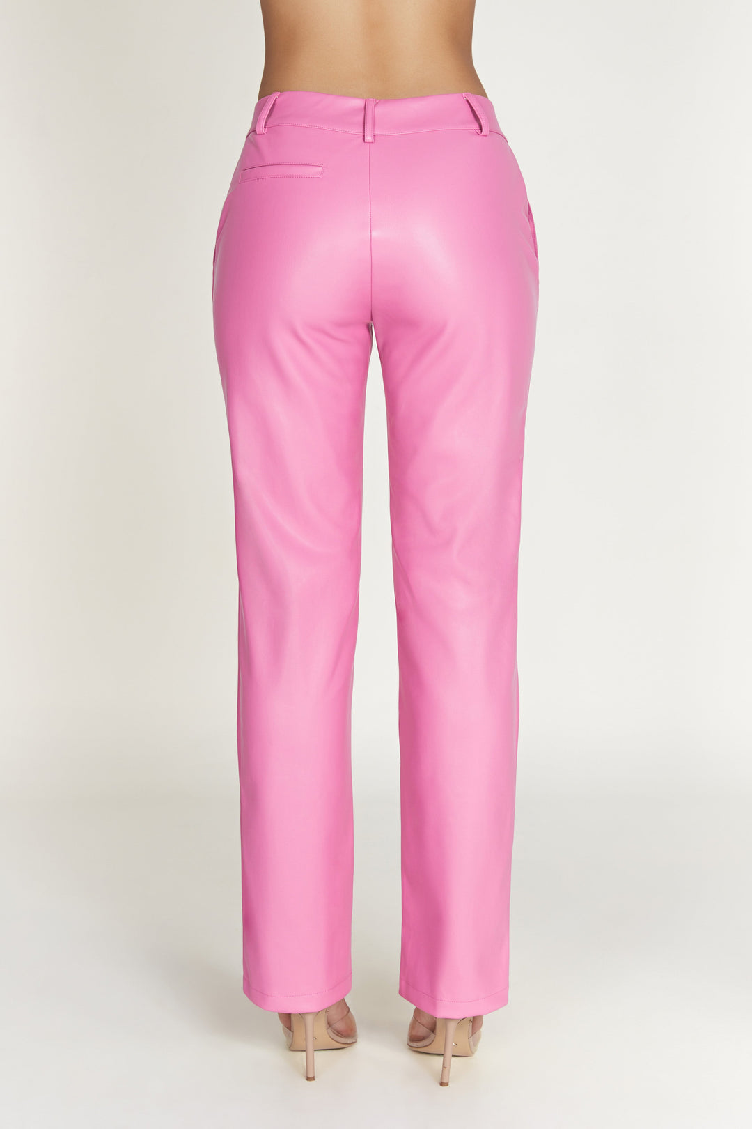 Matilda Slouchy Low Rise Faux Leather Pant - Rose Pink - Meshki