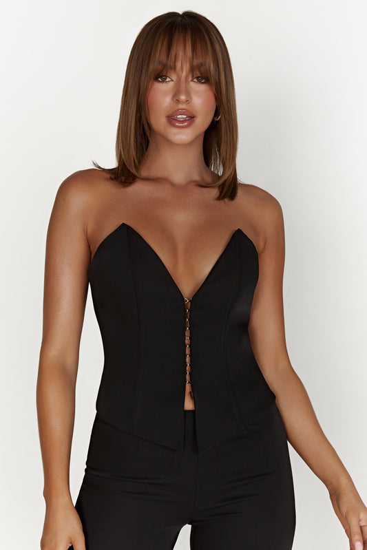 Janayia Pointed Corset Top - Black