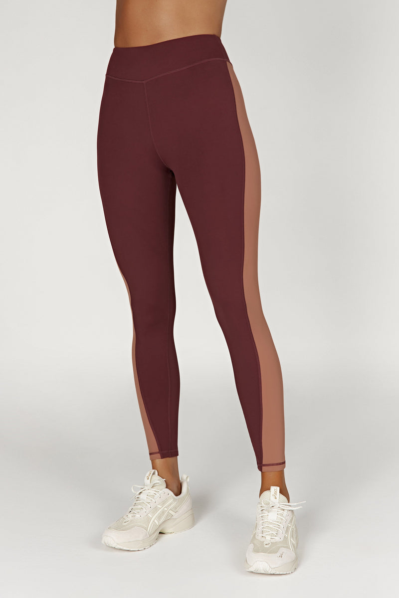 Libby Two Tone Panel Leggings - Mahogany/Tan - MESHKI