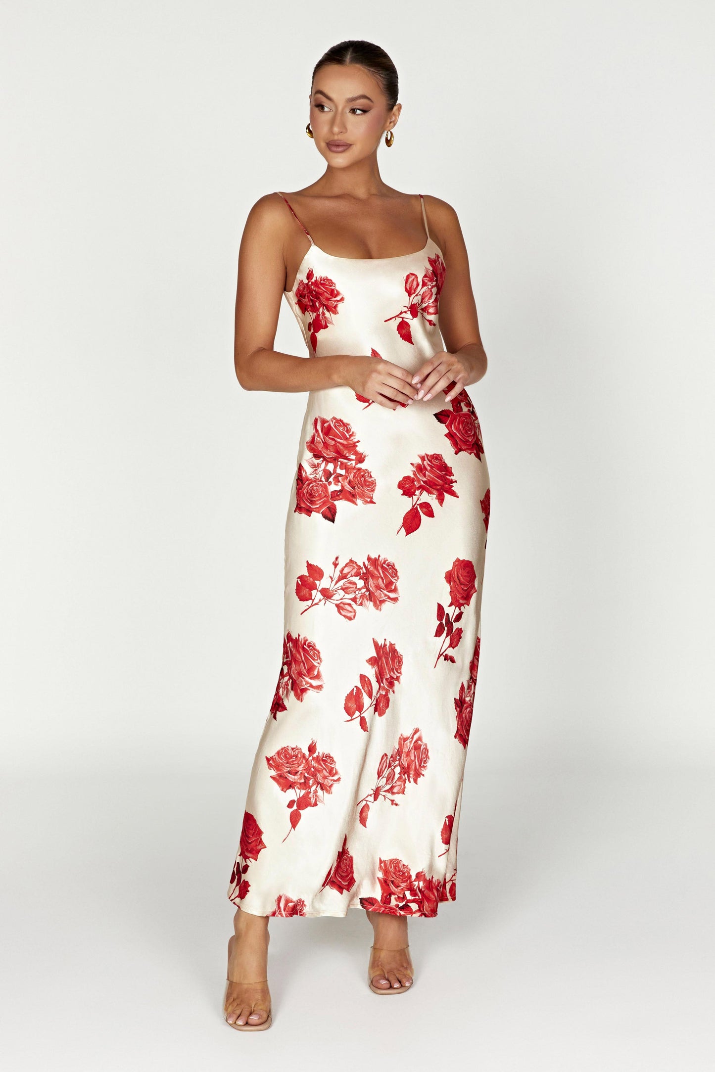 Rosalie Satin Maxi Dress - Rose Print