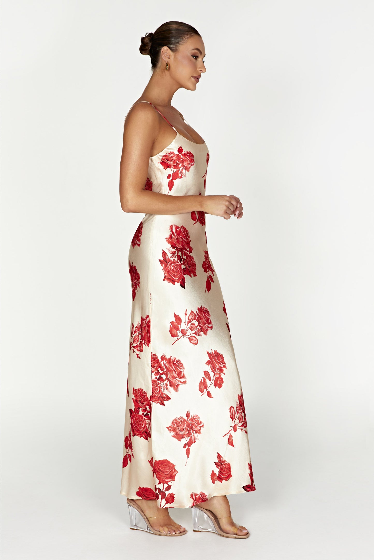 Rosalie Satin Maxi Dress - Rose Print