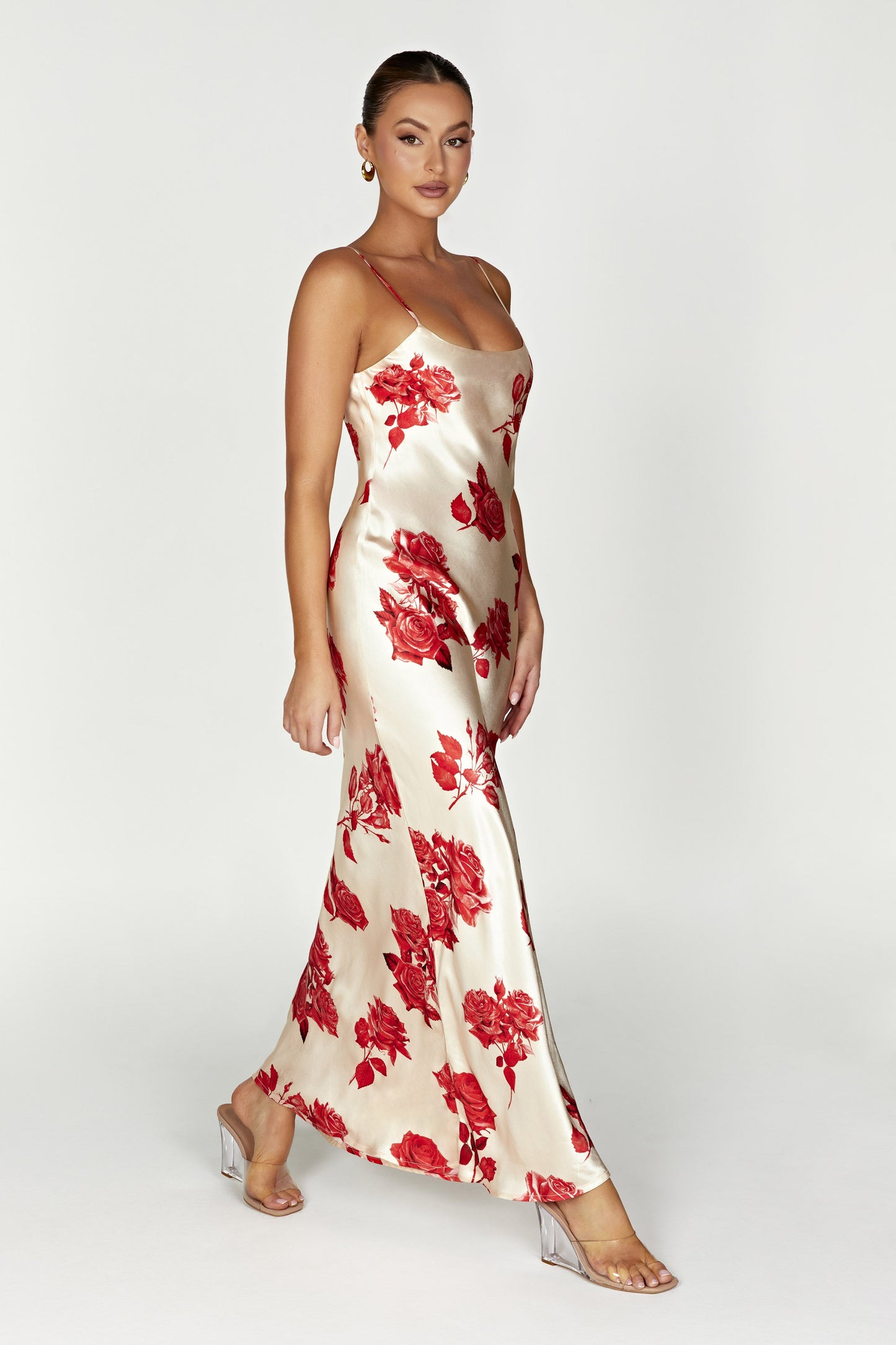 Rosalie Satin Maxi Dress - Rose Print