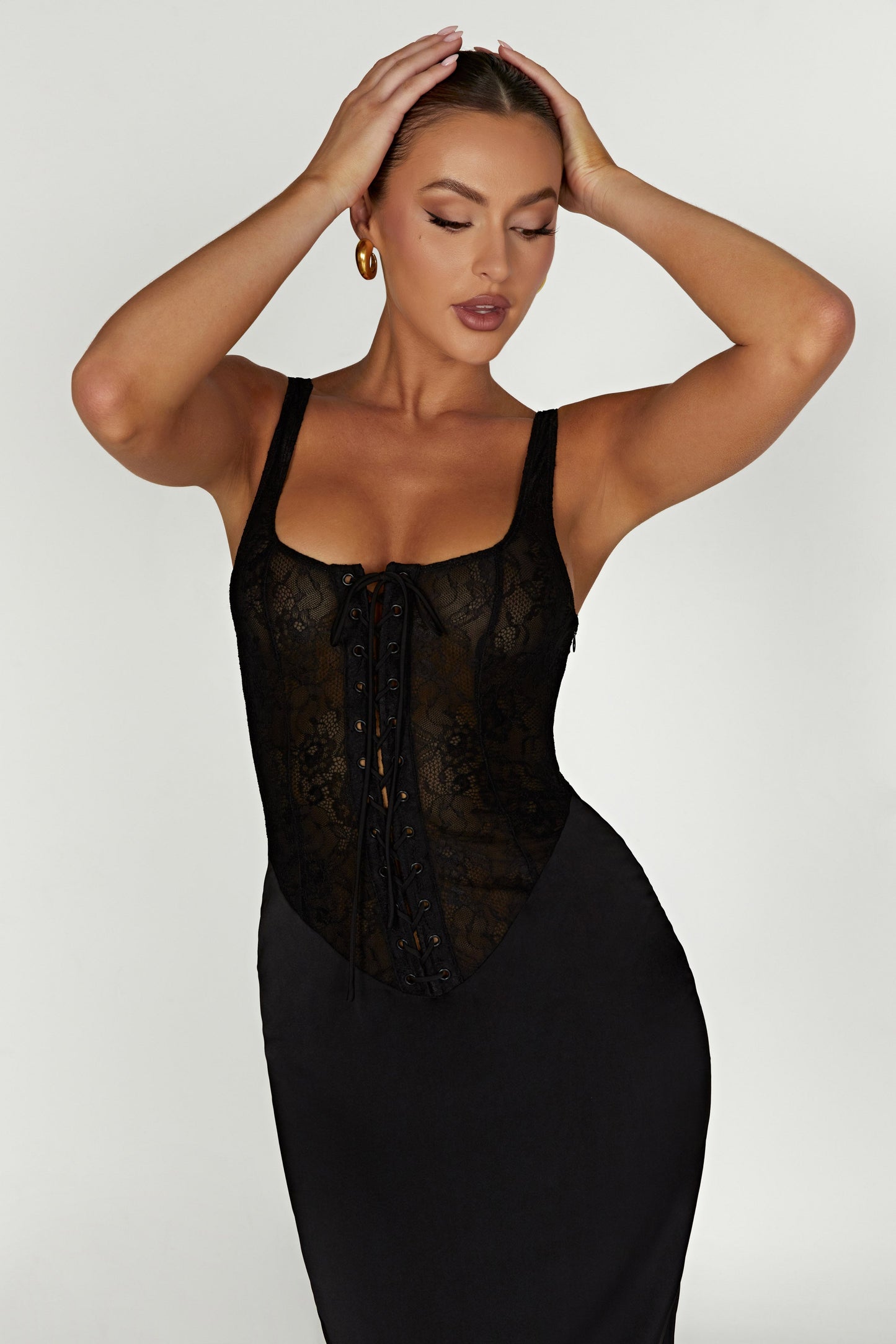 Octavia Lace Corset Maxi Dress - Black