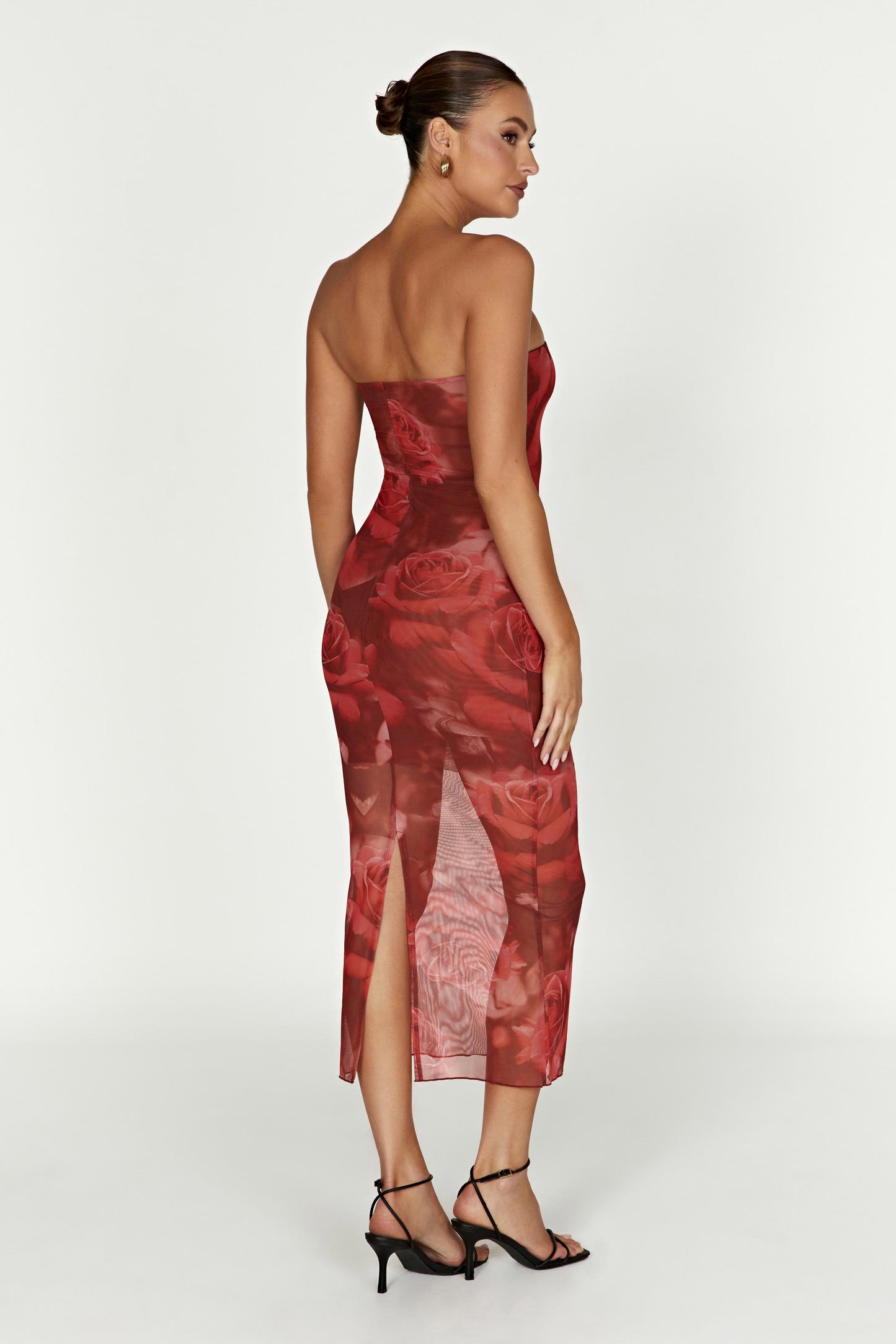 Aphrodite Strapless Mesh Dress - Oversized Rose Print