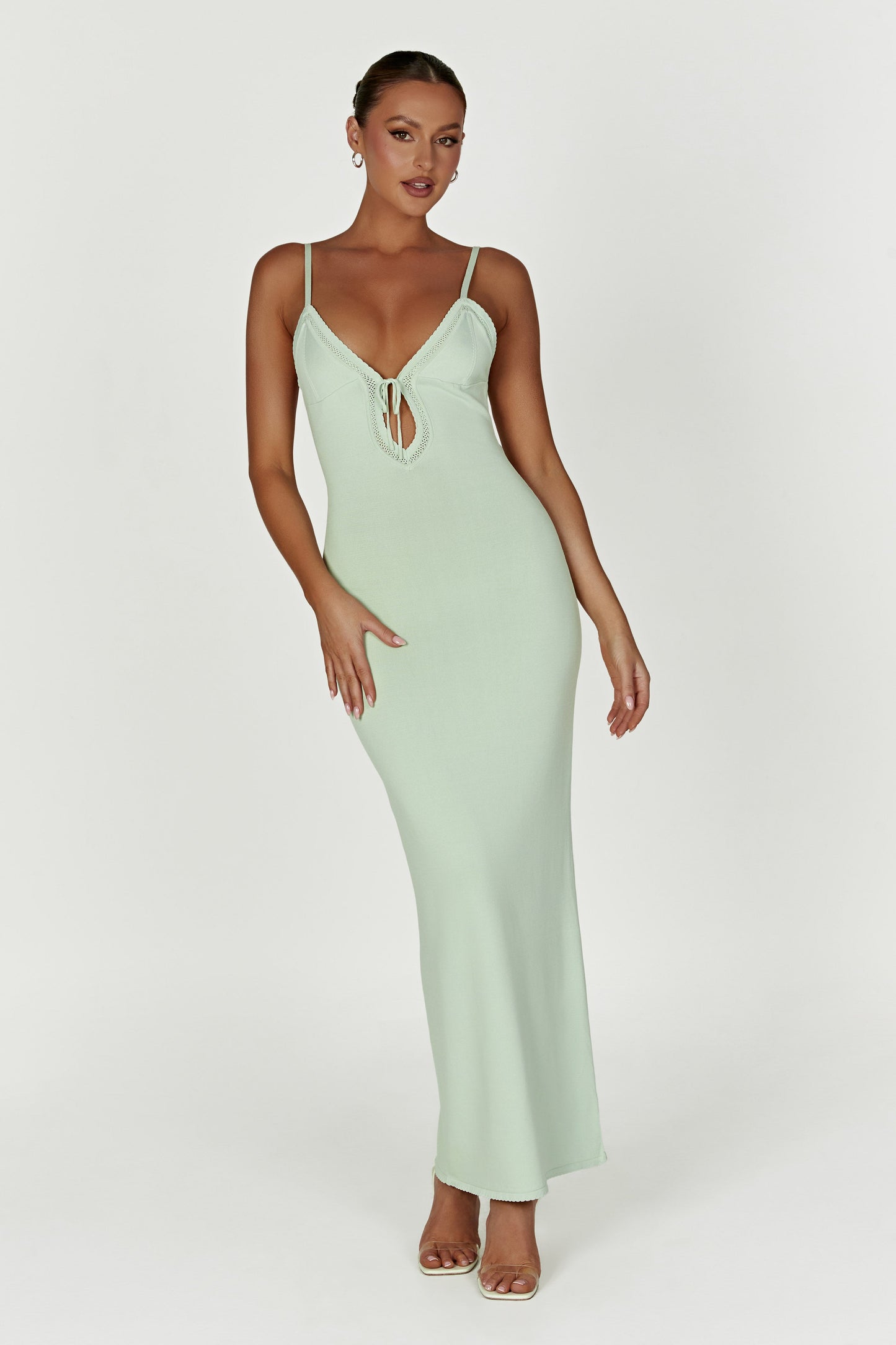 Maia Pointelle Knit Maxi Dress - Pistachio Green