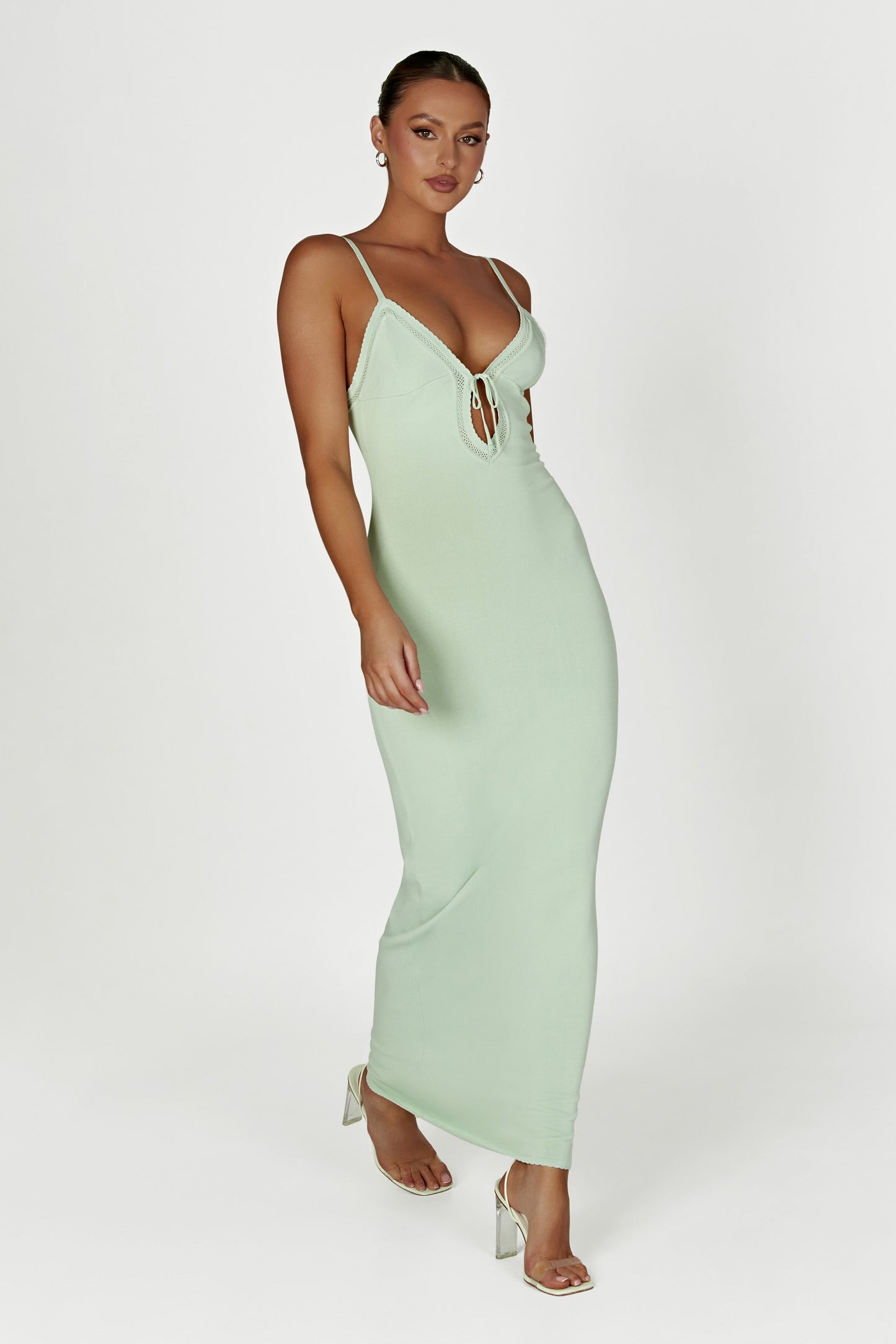 Maia Pointelle Knit Maxi Dress - Pistachio Green