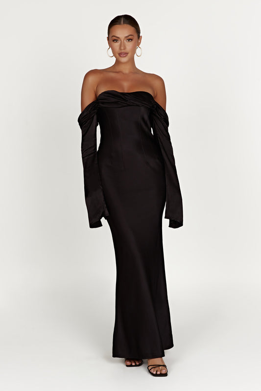 Giselle Off Shoulder Cowl Neck Maxi Dress - Black