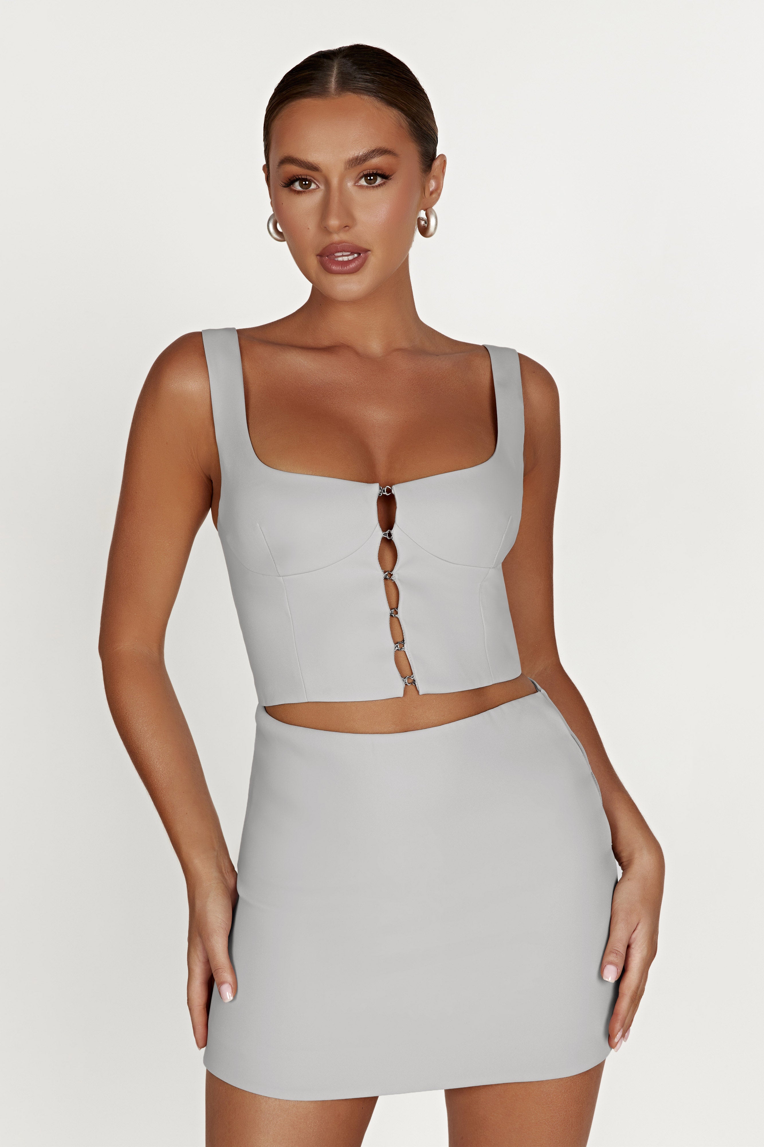 PLT White Hook And Eye Corset Crop Top