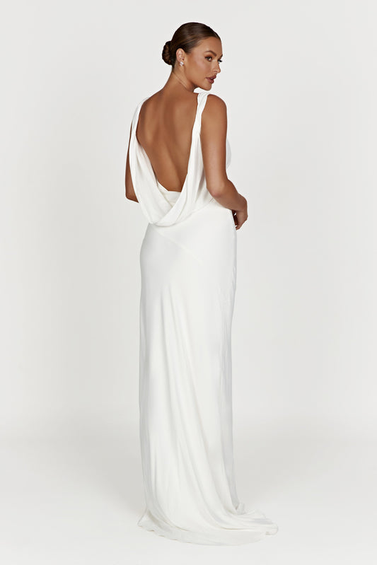 Amanza Maxi Dress With Cowl Back - White