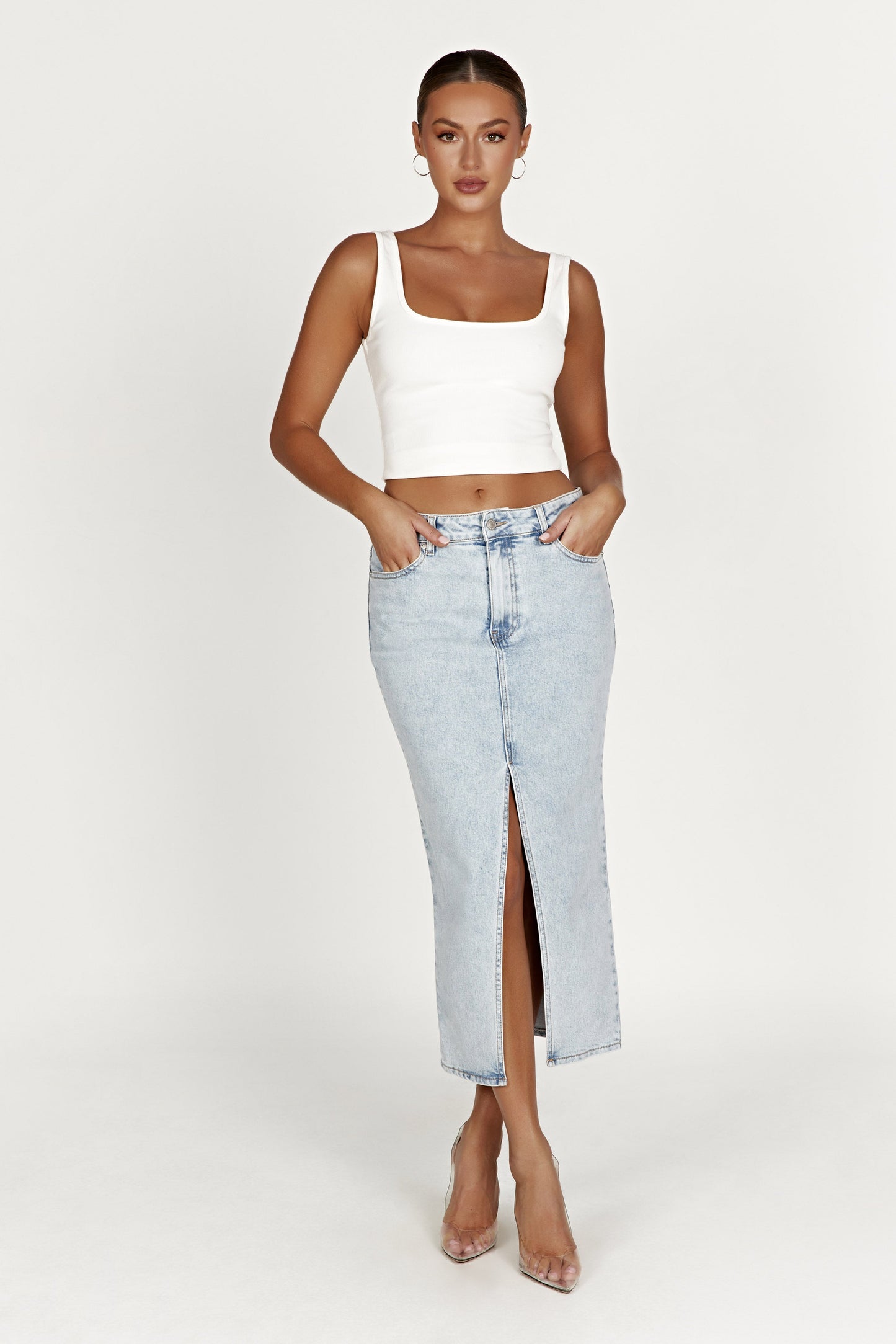 Acacia Denim Midi Skirt - Light Blue