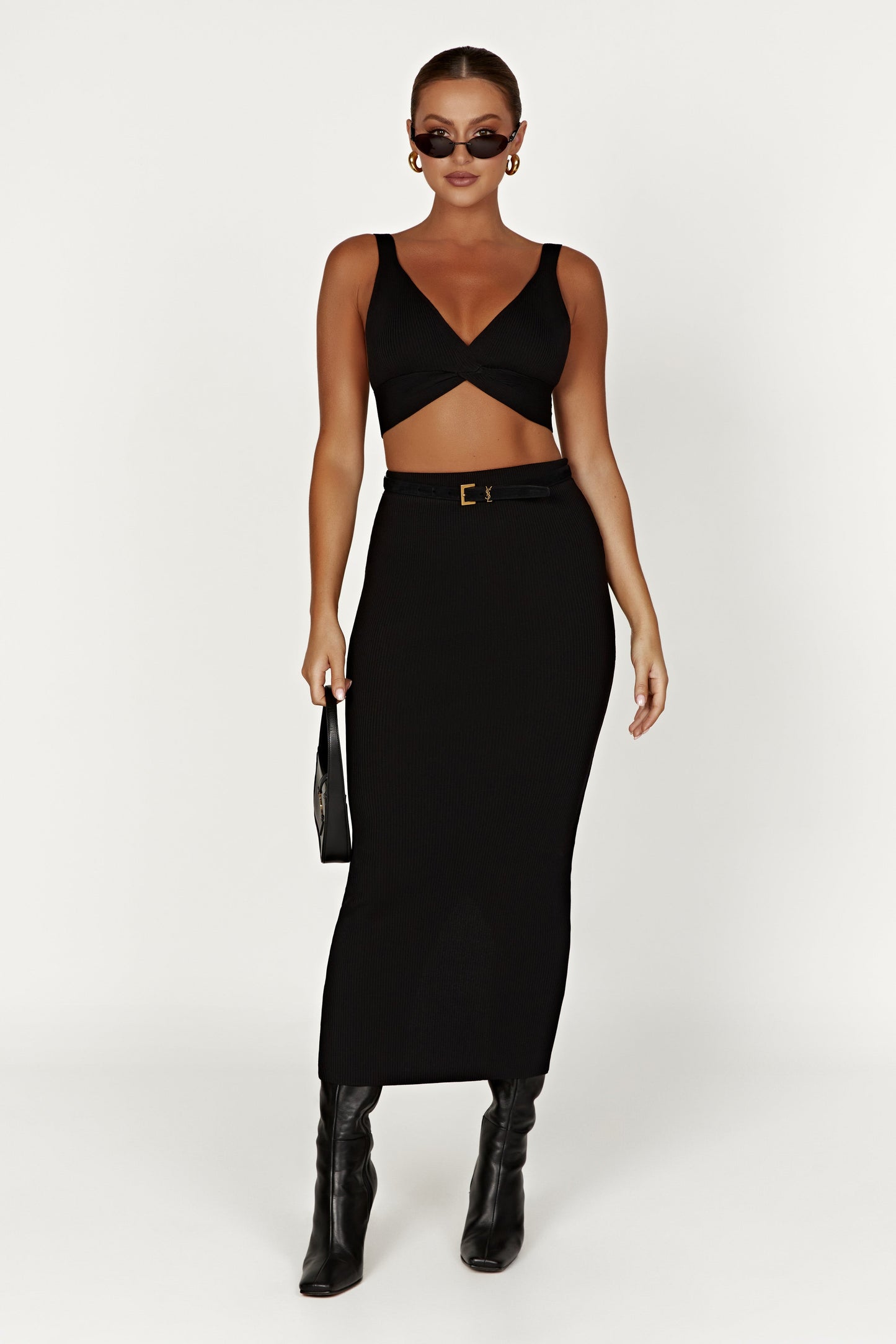 Kaesha Twist Front Knit Top - Black