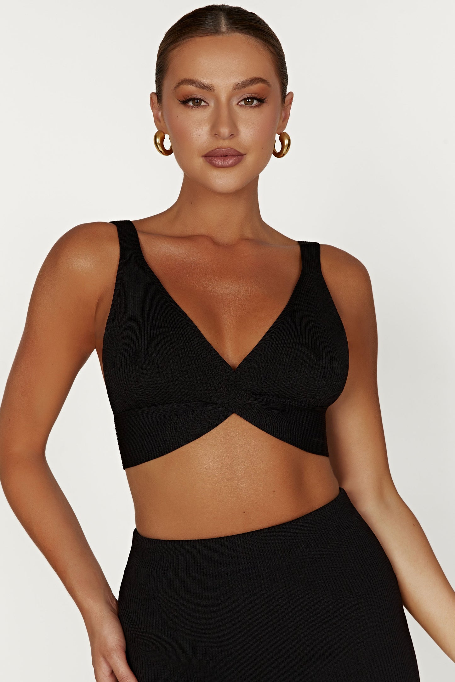 Kaesha Twist Front Knit Top - Black