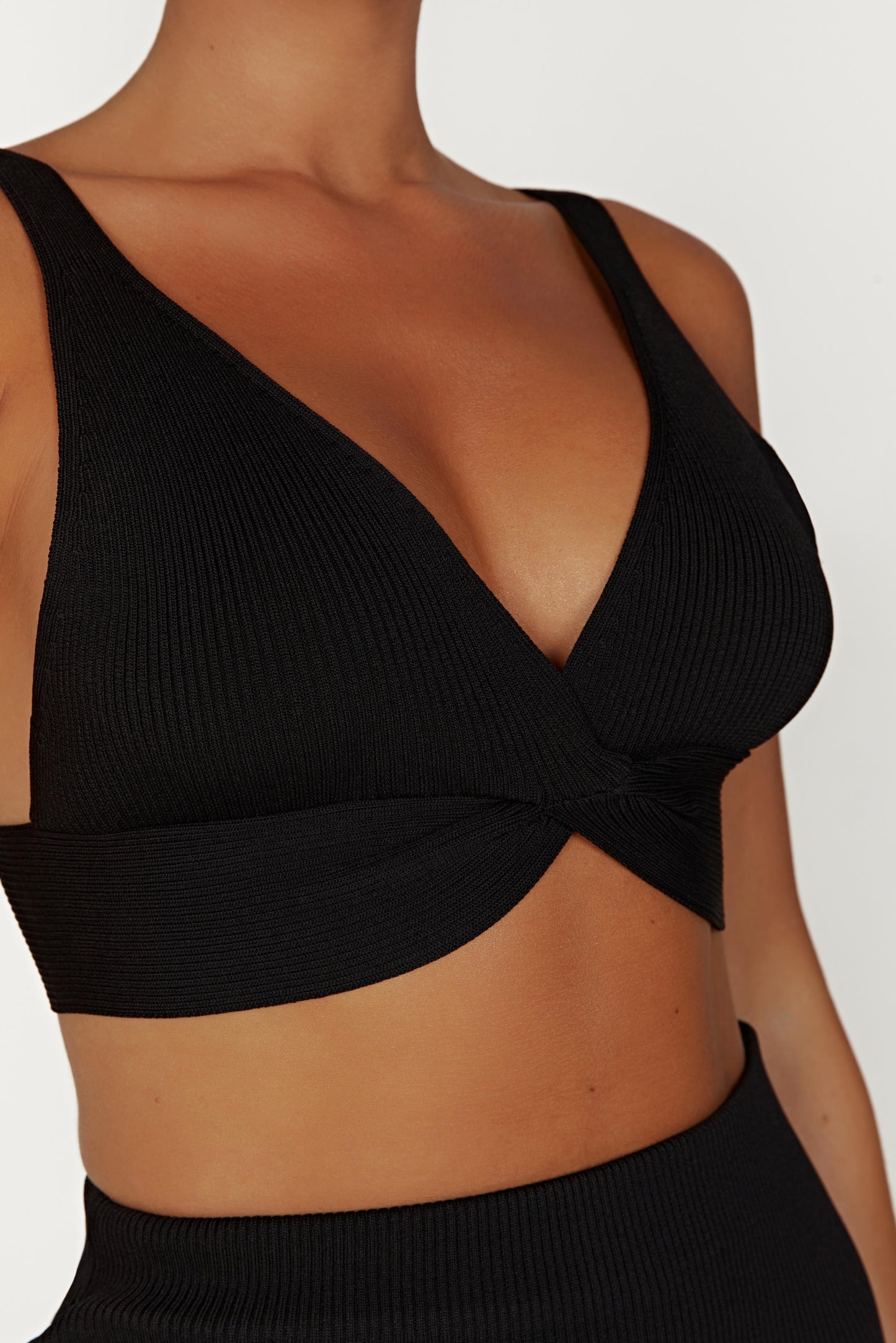 Kaesha Twist Front Knit Top - Black