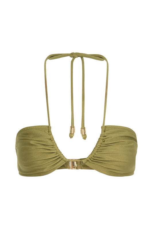 Willow Ruched Drawstring Bikini Top - Olive