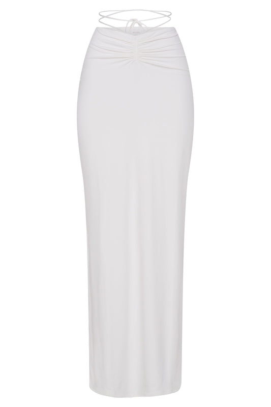 Amber Ruched Maxi Skirt - White