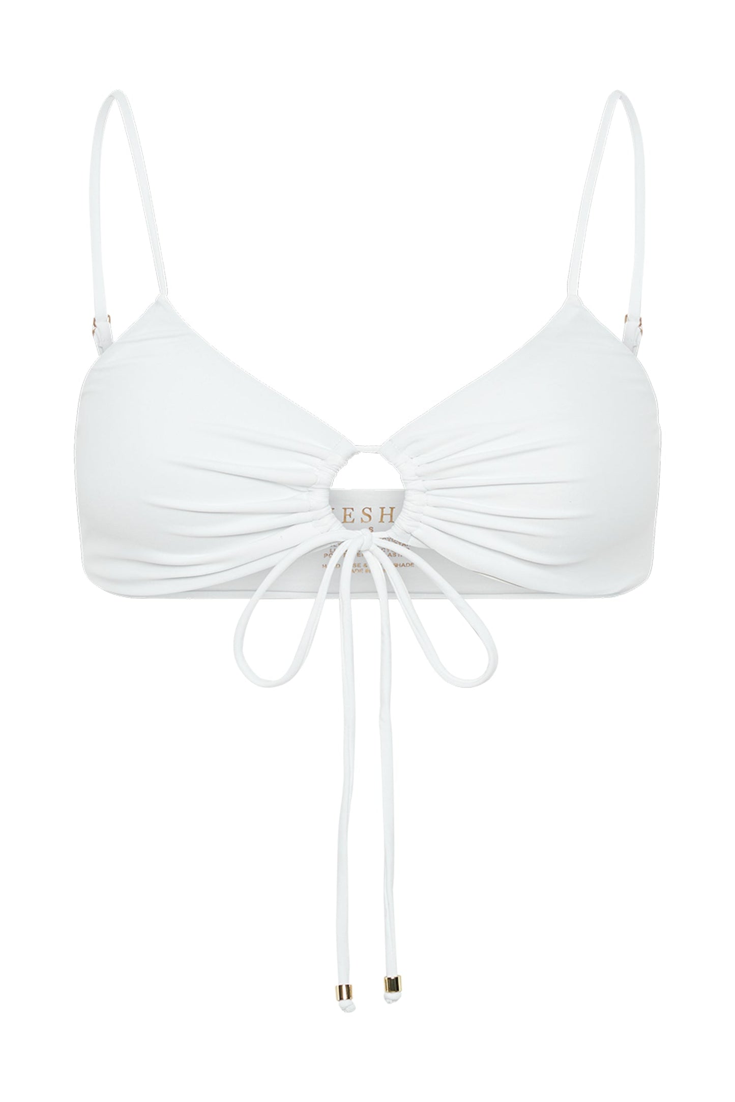 Meadow Recycled Nylon Ruched Tie Front Bikini Top - White