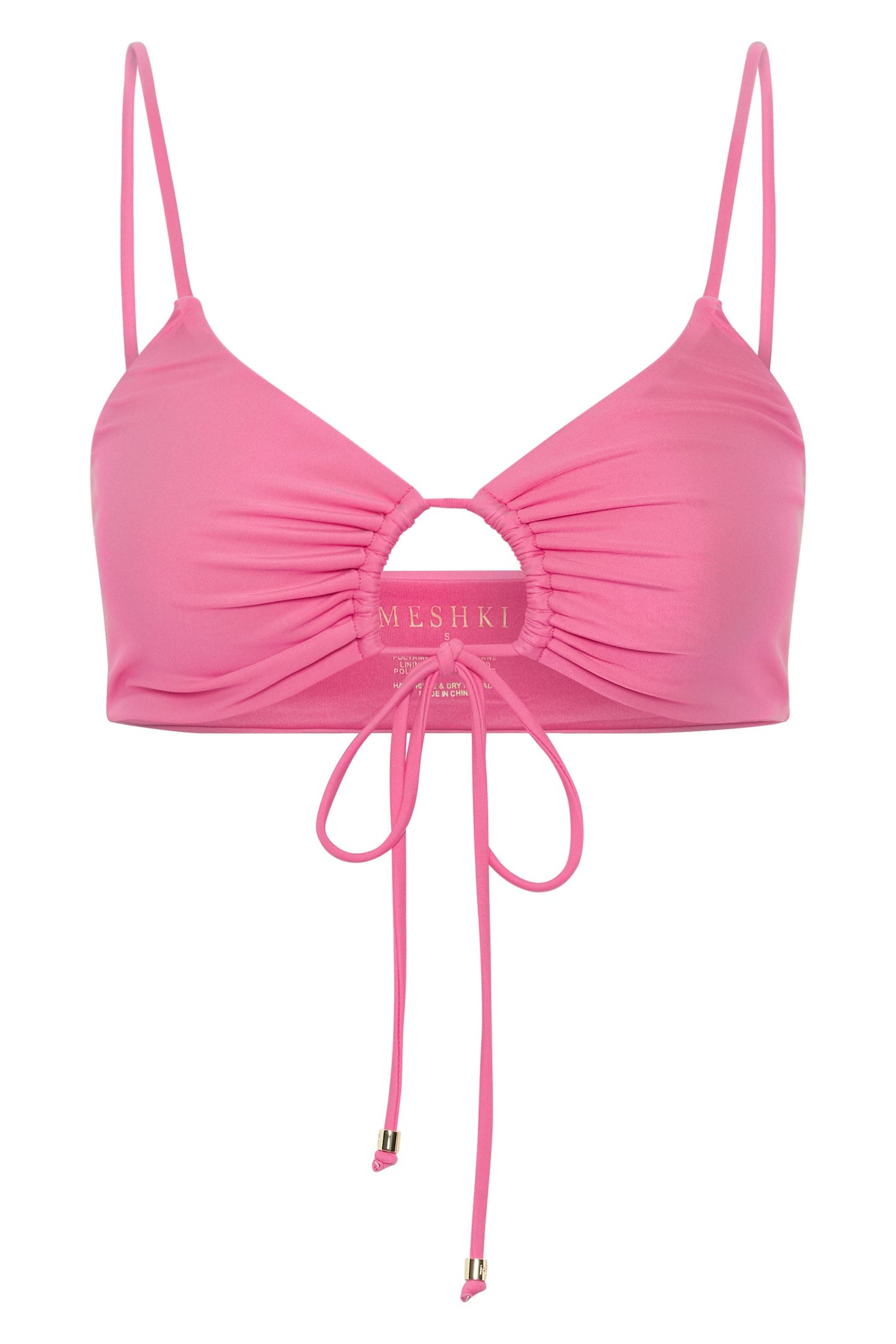 Meadow Recycled Nylon Ruched Tie Front Bikini Top - Pink