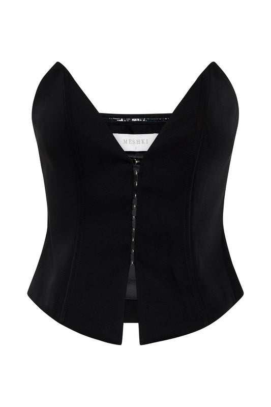 Janayia Pointed Corset Top - Black