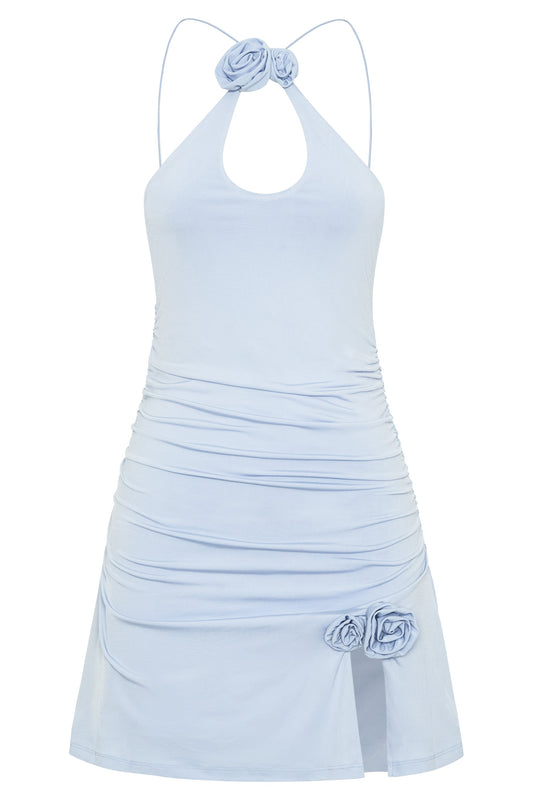 Adeline Rose Halter Mini Dress - Powder Blue