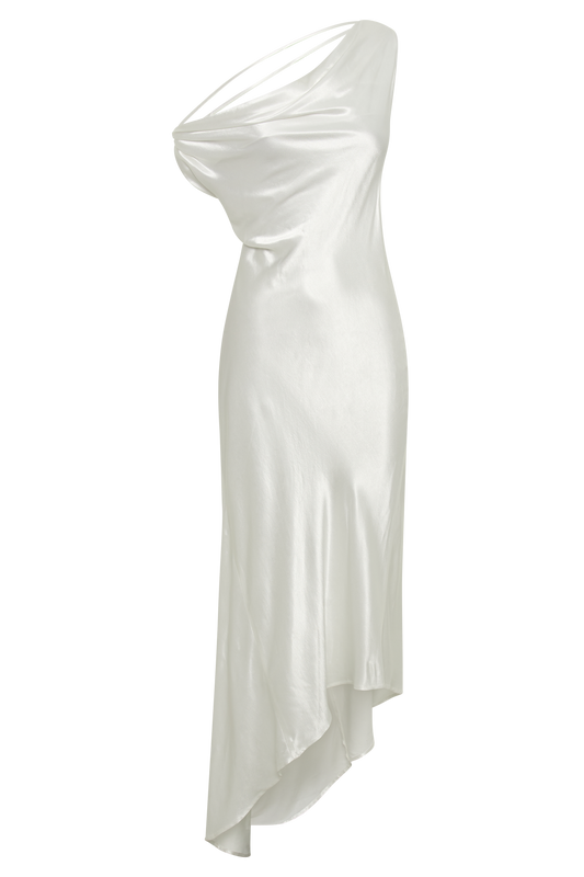 Yvette Slip Maxi Dress With Asymmetrical Hem - White