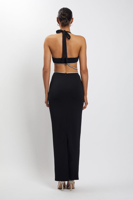 Nicha Diamante Cut Out Maxi Dress - Black