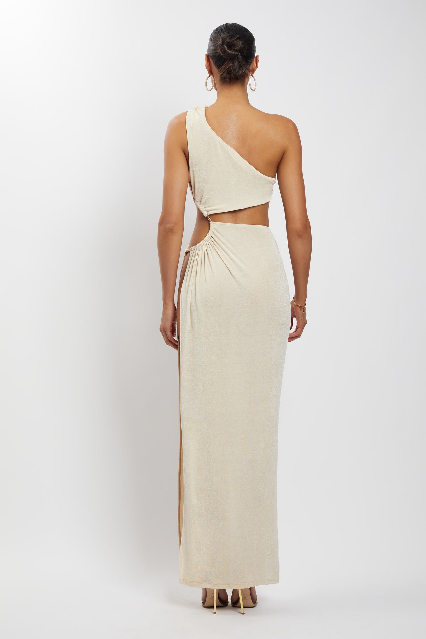 Paige Ruched Side Cut Out Maxi Dress - Nude