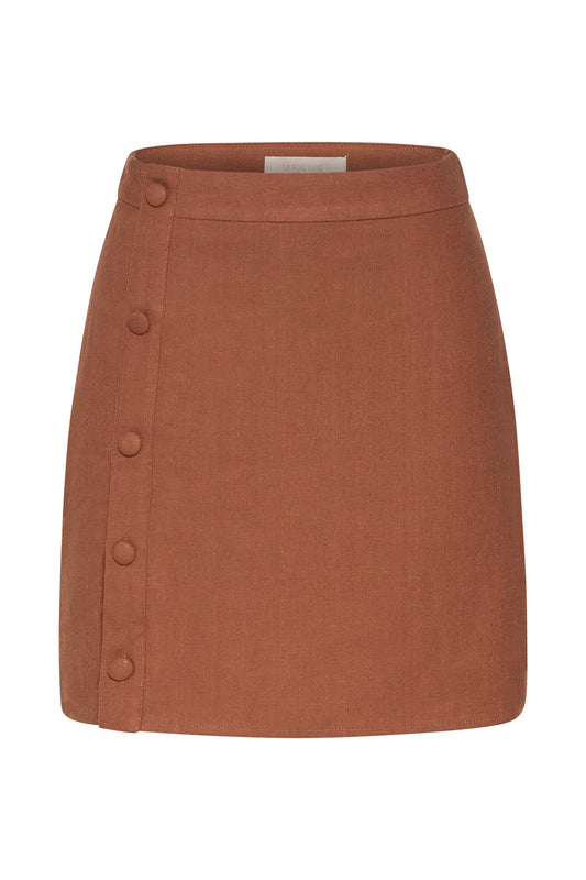 Maja Button Up Linen Mini Skirt - Brown