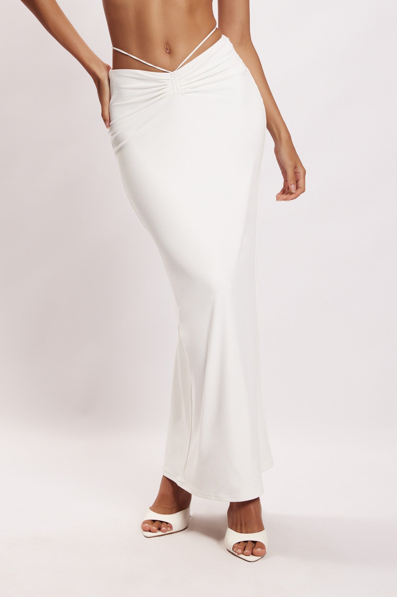 Amber Ruched Maxi Skirt - White