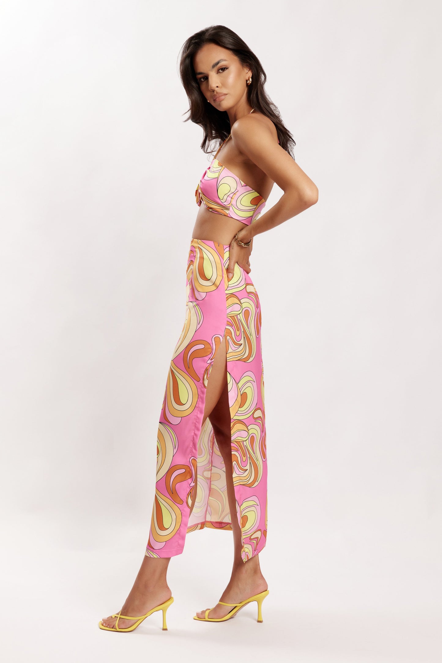 Frankie Two Tone Satin Maxi Skirt - Psychedelic Print