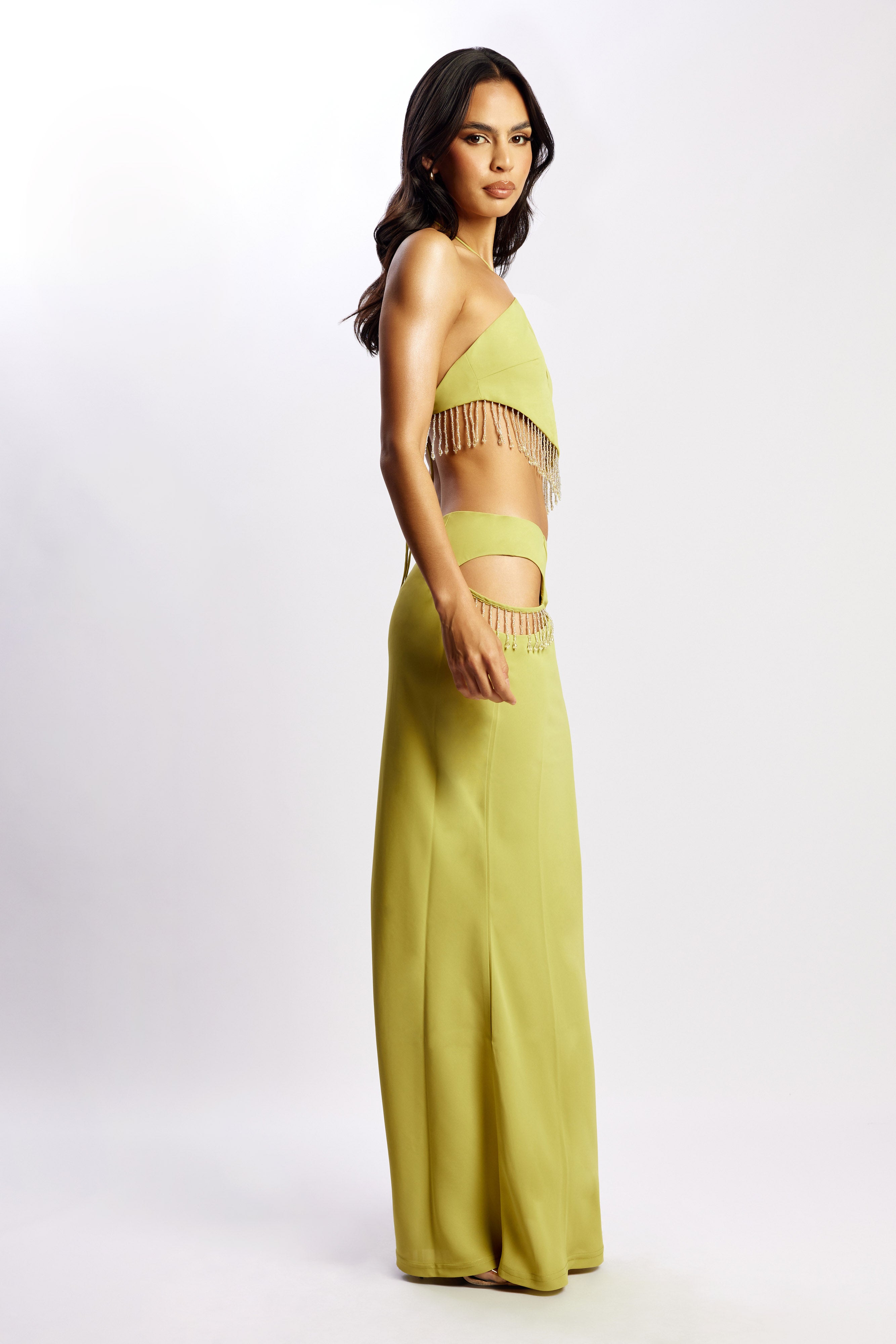 Jayleen Maxi Skirt With Fringe Chartreuse MESHKI