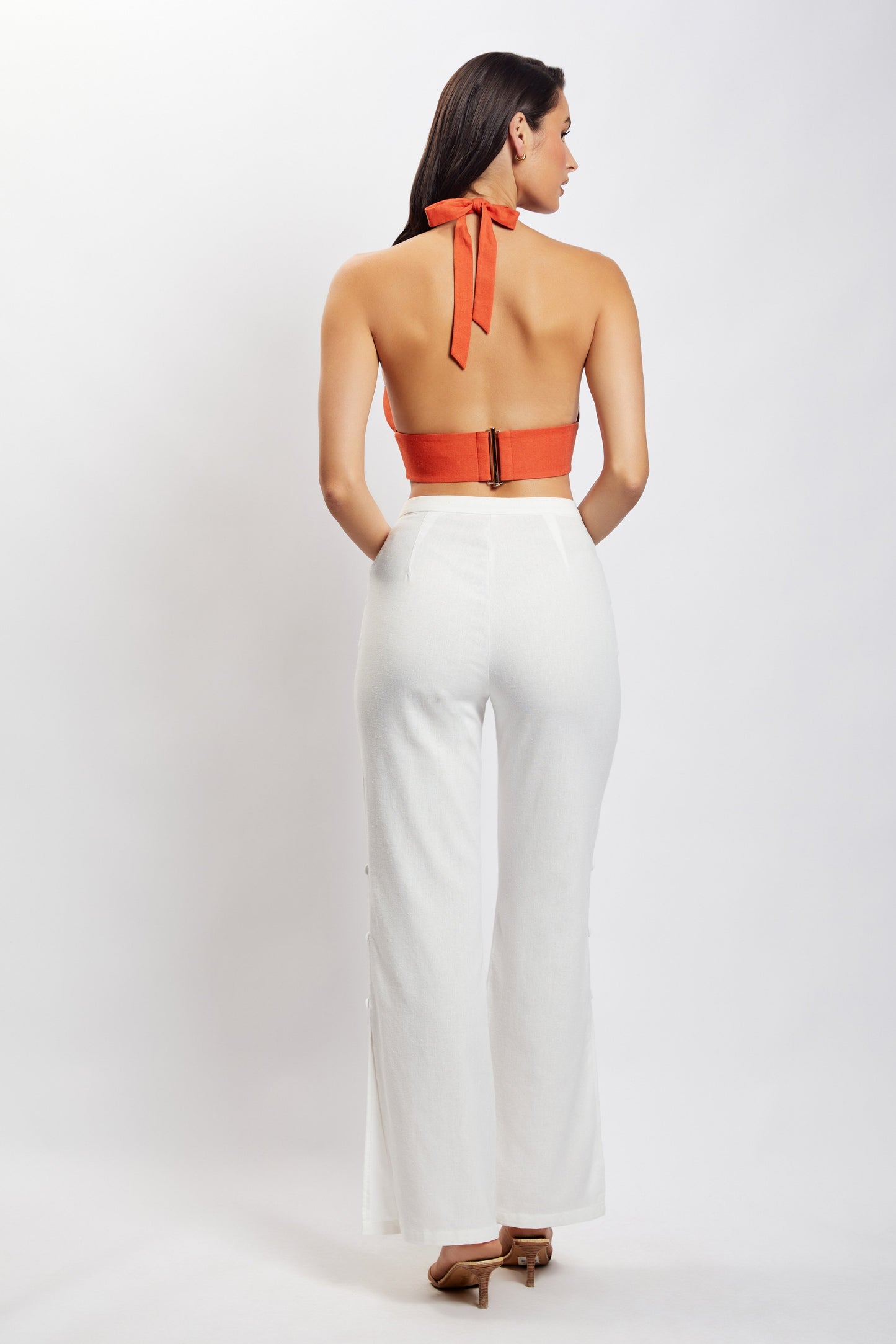 Piper Halter Neck Linen Crop Top - Terracotta